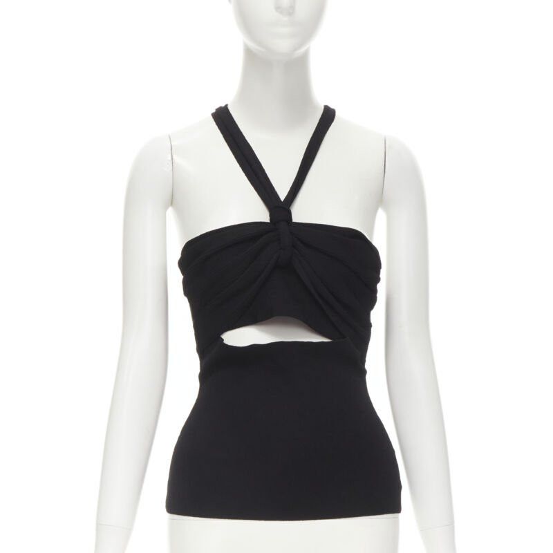 Nanushka NANUSHKA black twist V strap cut out under bust knitted woven stretch top S Size S / US 4 / IT 40 - 1 Thumbnail