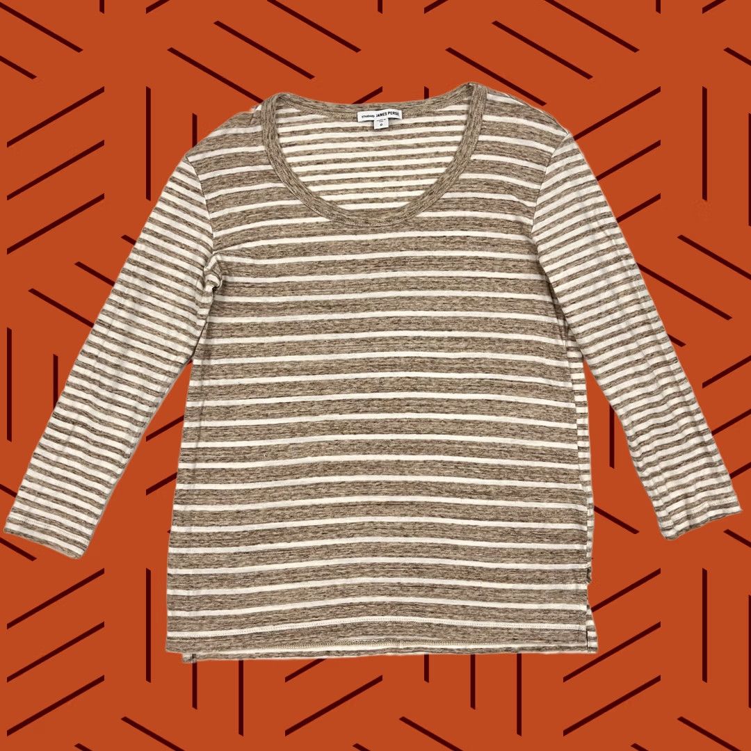 James Perse James Perse Blouse Womens XS Brown Striped Contrast Scoop Knit 3/4 Sleeve Casual Workwear Mens? Size XS / US 0-2 / IT 36-38 - 1 Thumbnail