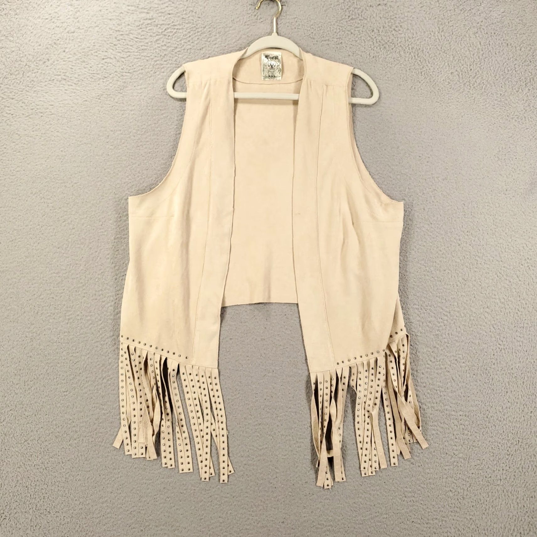 Vintage Vocal Cardigan Womens L Tan Faux Suede Studded Tasseled Fringe Western Boho Cardigan Vest Vest? Size L / US 10 / IT 46 - 2 Thumbnail