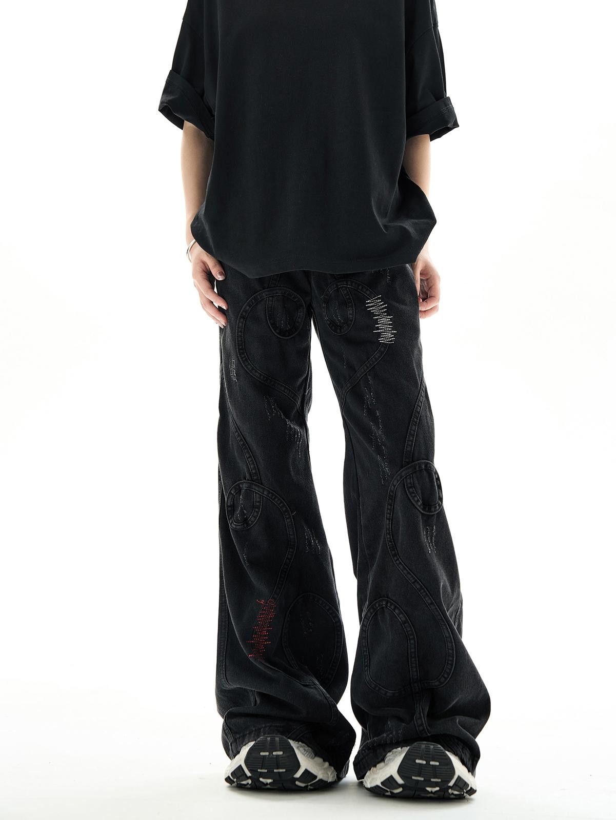 Jean Embroidered Swirl Wide Leg Jeans Size US 30 / EU 46 - 8 Thumbnail