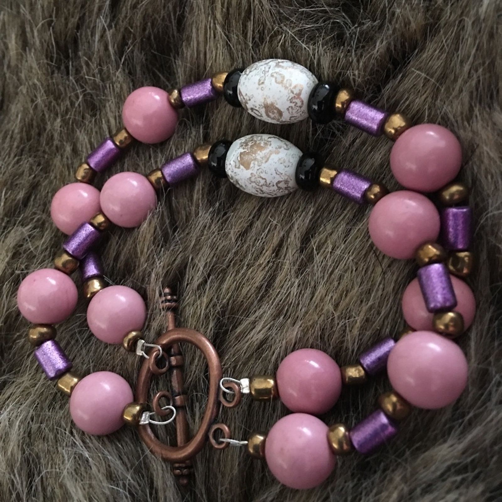 Jewelry Genuine marble stone beaded bracelet copper toggle Size ONE SIZE - 3 Thumbnail