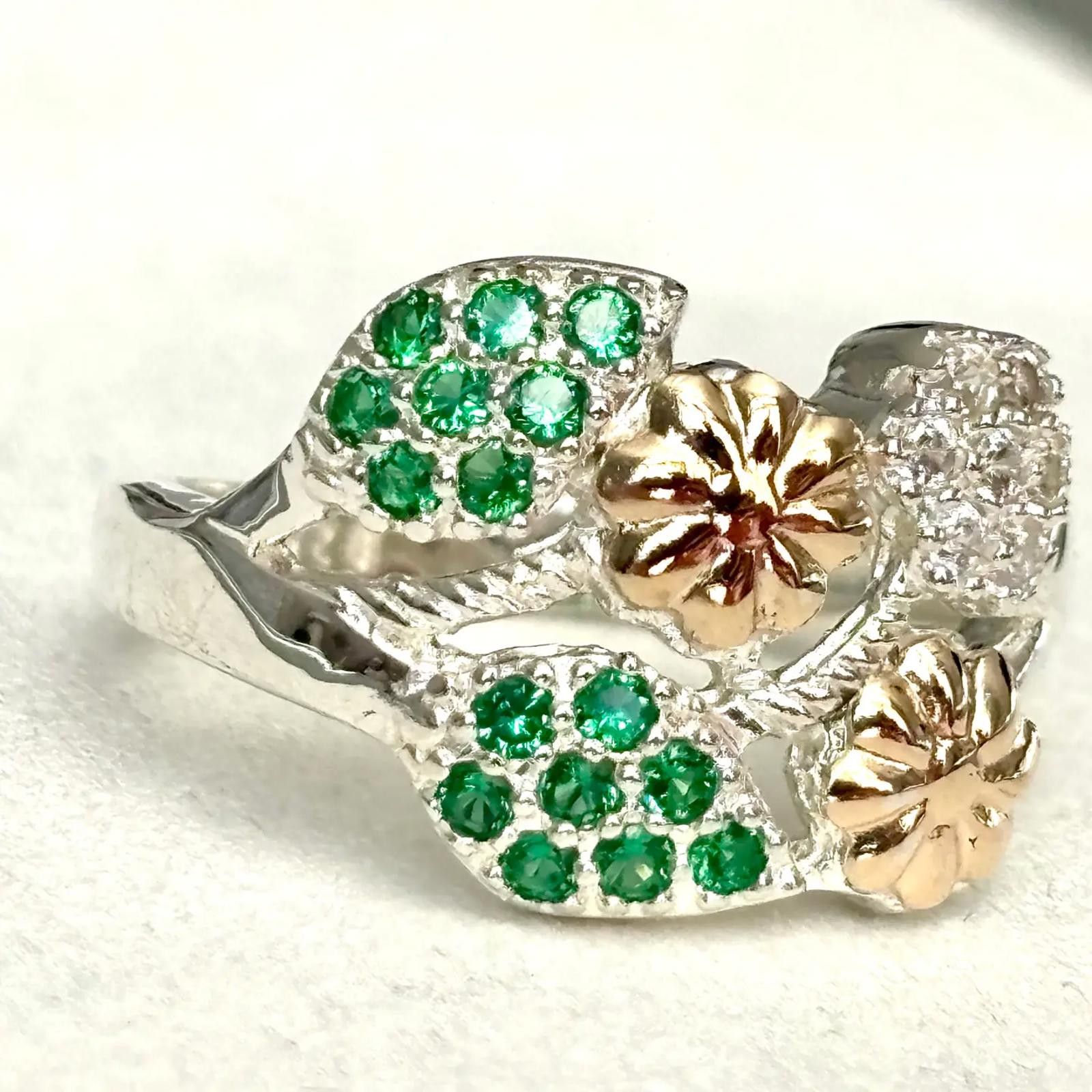 Other Floral Garden Ring in Solid 925 Sterling Silver 10K Accents Size ONE SIZE - 3 Thumbnail