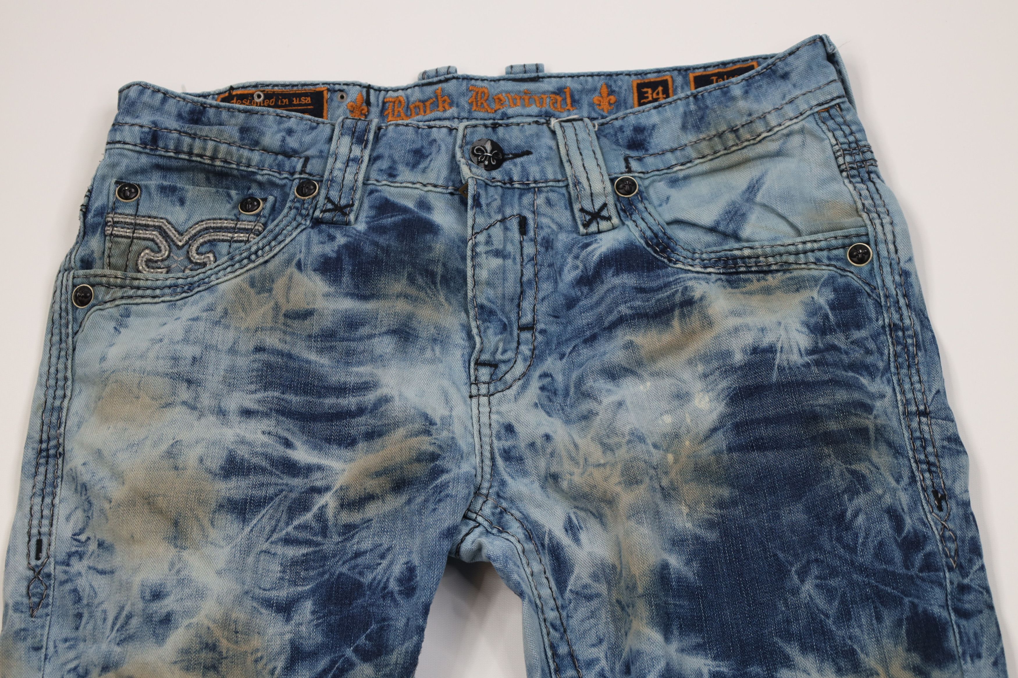 Rock Revival Rock Revival Acid Wash Teles Alt Straight Leg Jeans Studded Size US 34 / EU 50 - 2 Thumbnail