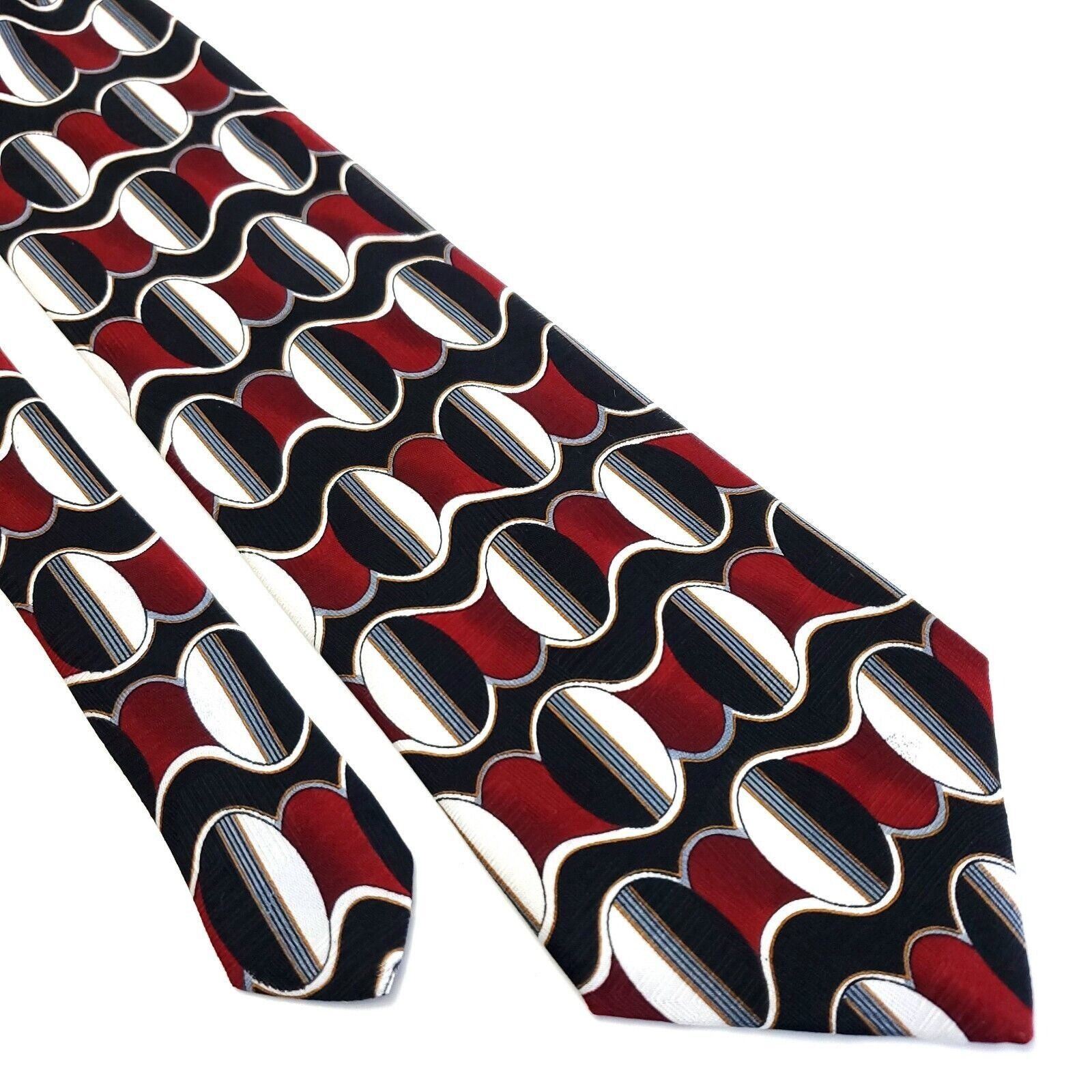 Towncraft Towncraft Red Black Geometric Abstract Print Short Silk Tie Size ONE SIZE - 1 Thumbnail