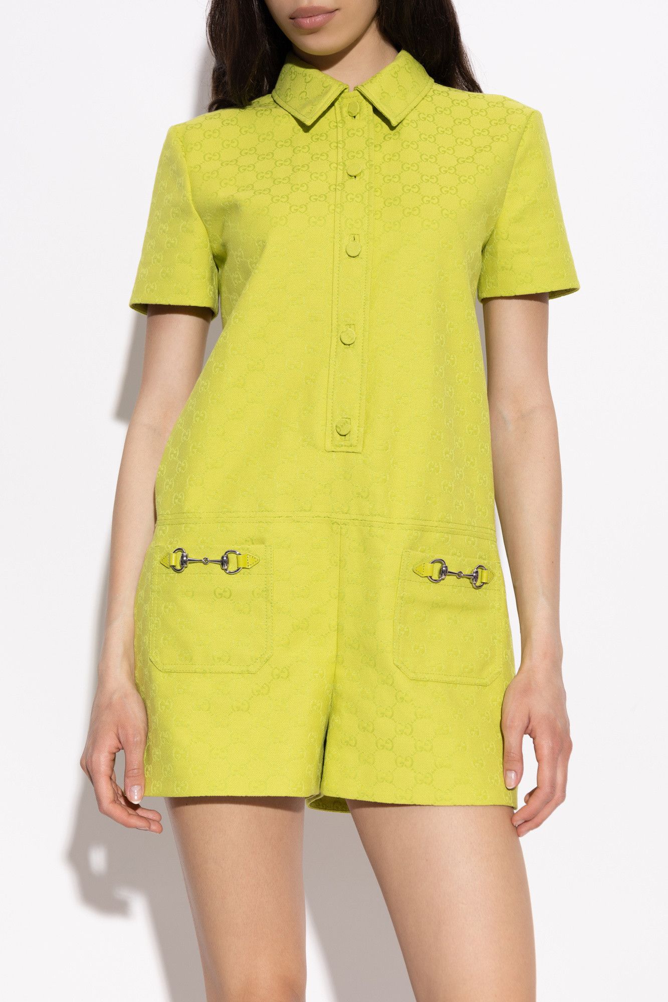 Gucci o1la5ras0526 GG Canvas Jumpsuits With Horsebit in Green Size 28" / US 6 / IT 42 - 3 Thumbnail