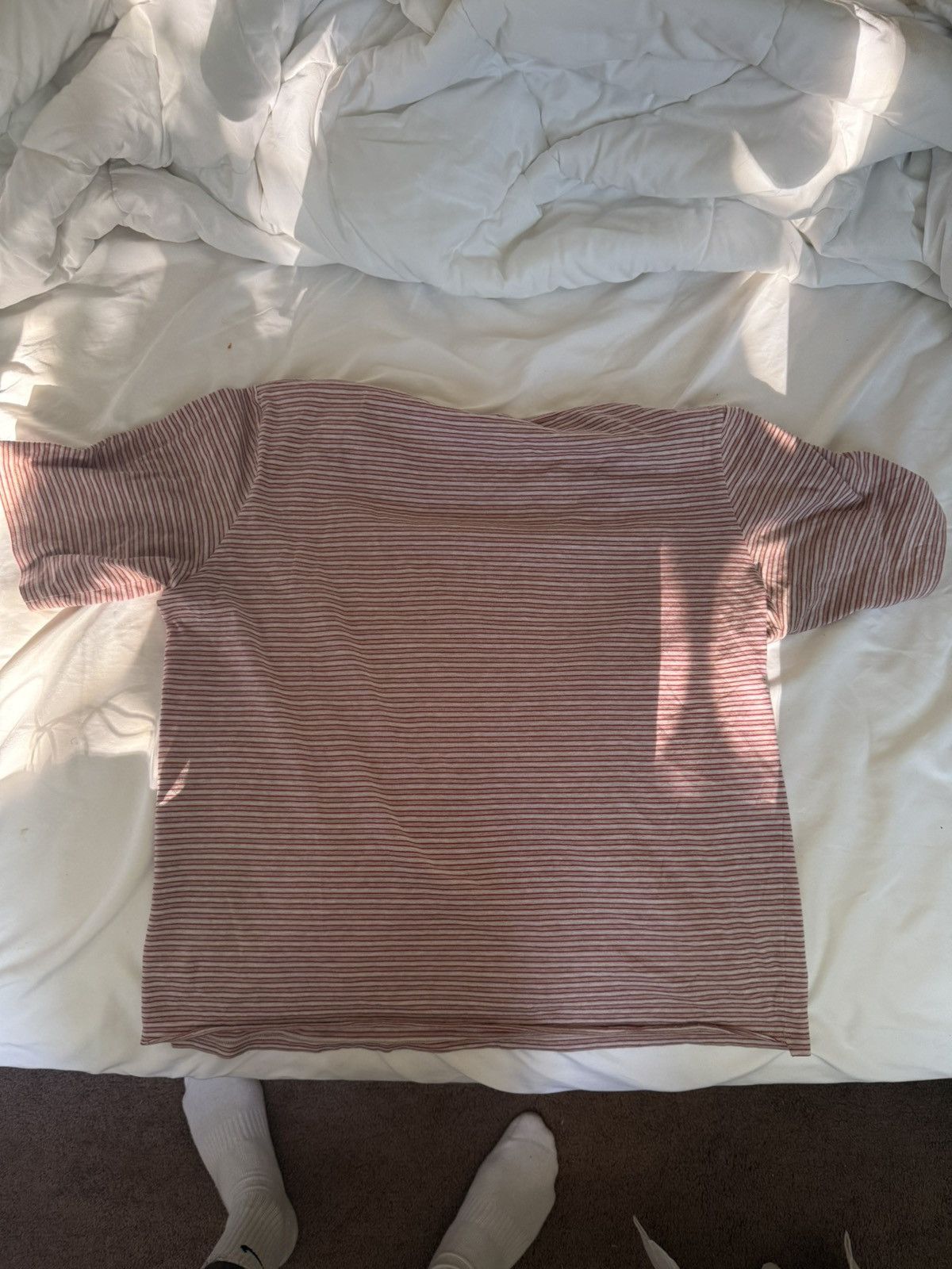 Yves Saint Laurent White, Red, and Brown Saint Laurent Striped Tee Size US M / EU 48-50 / 2 - 2 Thumbnail