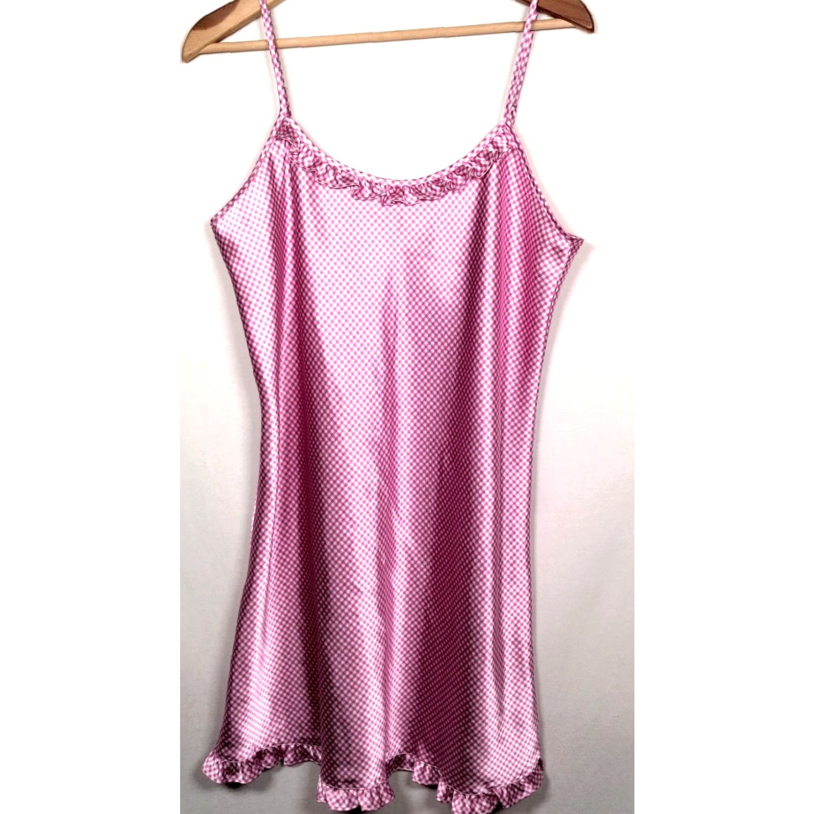 Vintage Jaclyn Smith Nightgown Large Purple White Gingham Check Plaid Chemise Satin Sleeveless Pullover Scoop Neck Women Nightgown XS? Size ONE SIZE - 2 Thumbnail