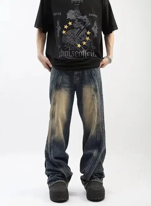 Jean × Vintage Striped Baggy Denim Jeans / Grunge y2k Size US 32 / EU 48 - 3 Thumbnail