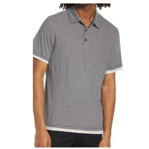 Vince Vince Mens Blue Striped Short Sleeve Layer Collared Button P Size US XL / EU 56 / 4 - 1 Thumbnail