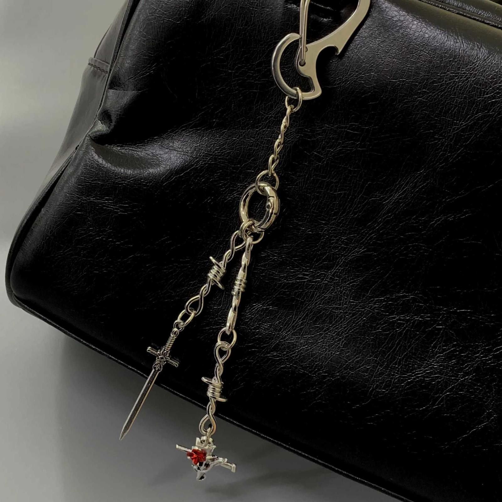 Other Silver Sword and Rose Cross Keychain, Gothic Charm Size ONE SIZE - 2 Thumbnail
