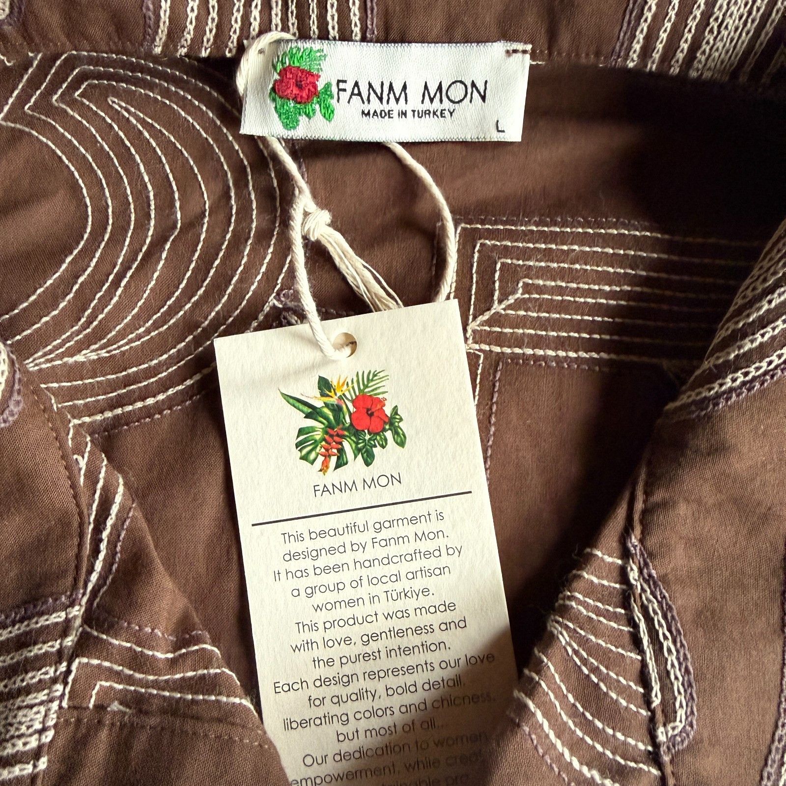 Other Fanm Mon Brown Embroidered SS Camp Shirt - 100% Cotton Size US L / EU 52-54 / 3 - 3 Thumbnail