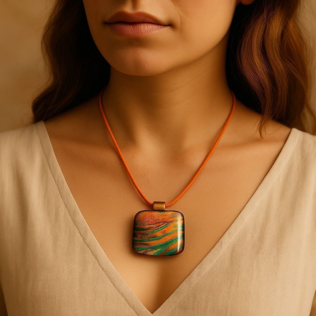 Other Handmade Dichroic Glass Pendant Necklace Iridescent Rainbow Size ONE SIZE - 1 Thumbnail