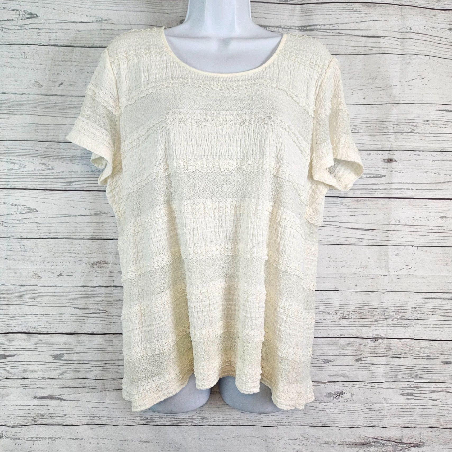 Vintage Chico's Womens Blouse Short Sleeve Round Neck Ivory XL Nylon Cotton Blend Top Shirt Womens Size XL / US 12-14 / IT 48-50 - 2 Thumbnail