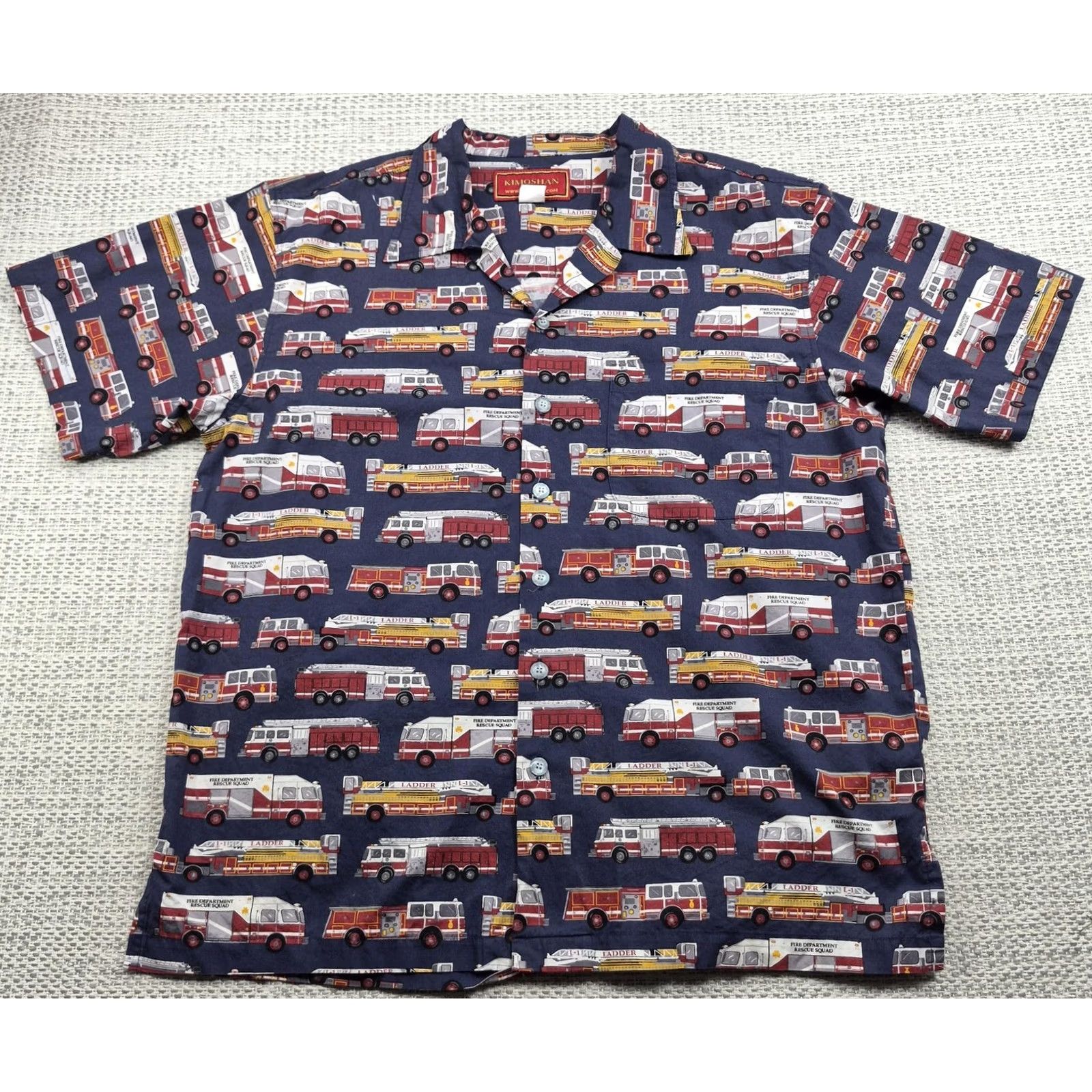 Vintage Kimoshan Button Up Shirt Mens Large Casual Fire Truck Print Short Sleeve Size US L / EU 52-54 / 3 - 2 Thumbnail