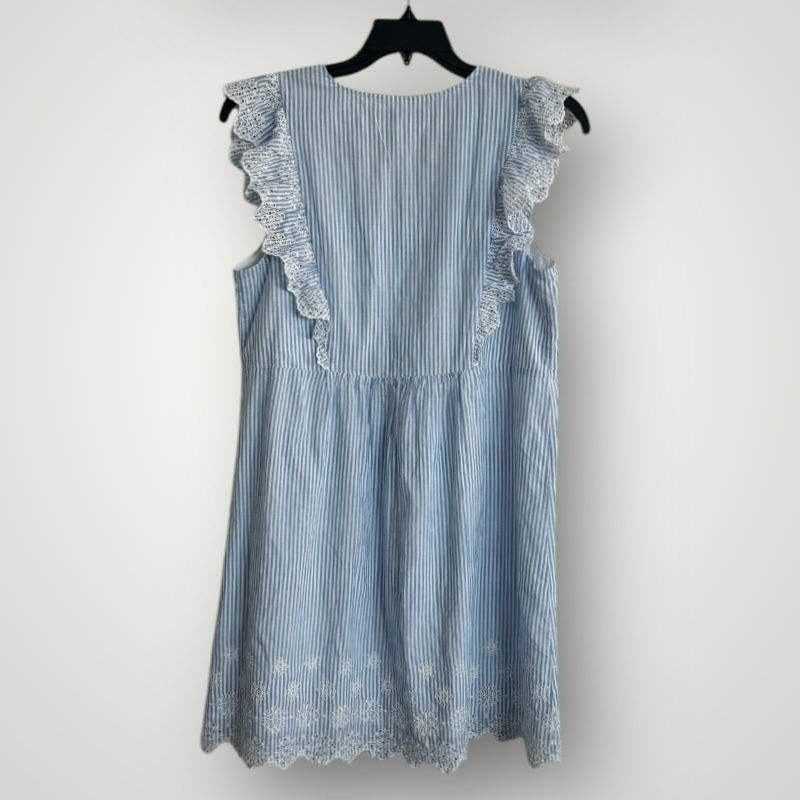 Gap Loft Women's Striped Eyelet Button Ruffle Swing Dress M Size M / US 6-8 / IT 42-44 - 2 Thumbnail