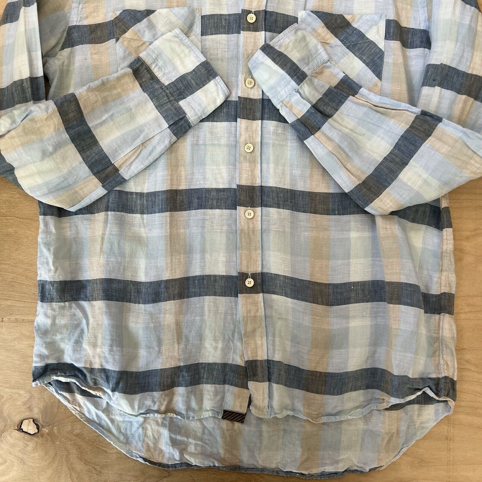 Billy Reid Billy Reid Linen Shirt 2XL Blue Check Collared Button Up Size US XXL / EU 58 / 5 - 5 Thumbnail