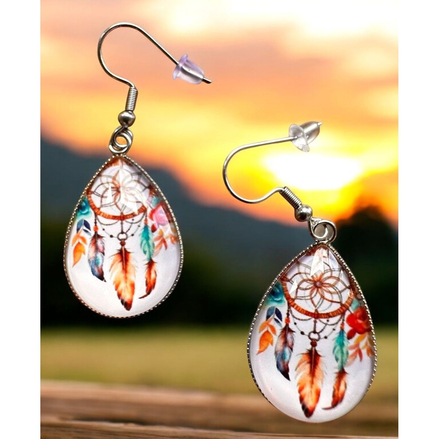 Handmade Native American Dreamcatcher Earrings New Teardrop Feathers Size ONE SIZE - 6 Thumbnail