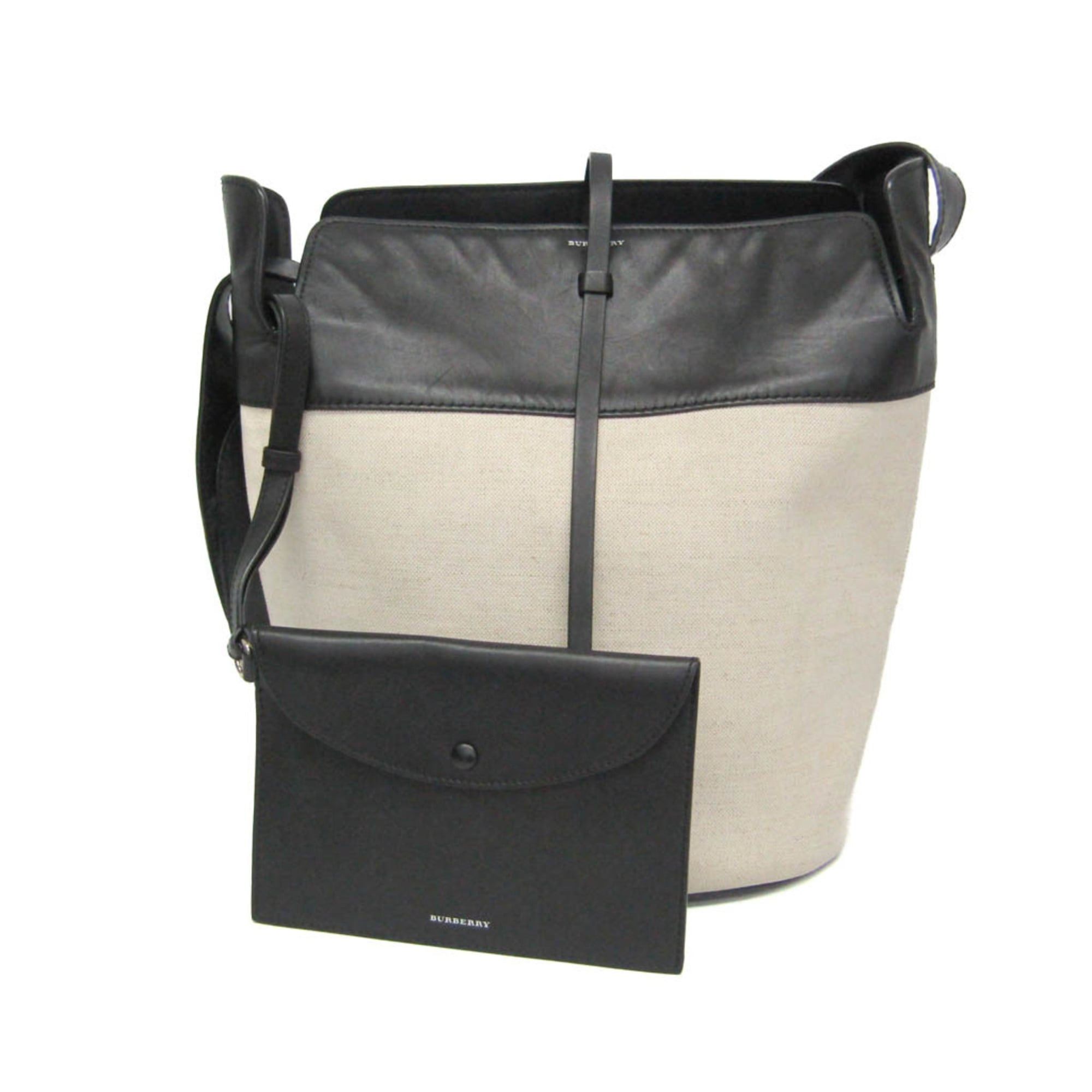 Burberry Burberry Large Bucket Bag Men,Women Canvas,Leather Shoulder Bag Black,Light Beige Size ONE SIZE - 1 Thumbnail