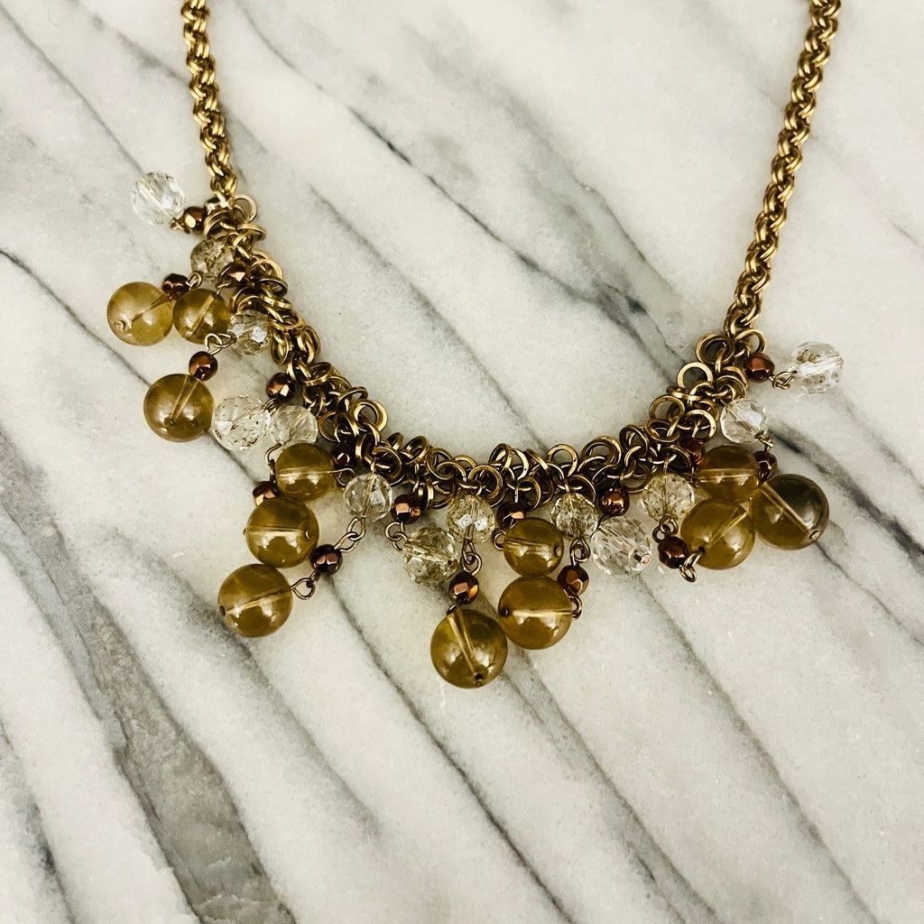 Talbots Talbots Glass Beaded Necklace Smoky Gray Clearly Beads Gold Size ONE SIZE - 2 Thumbnail