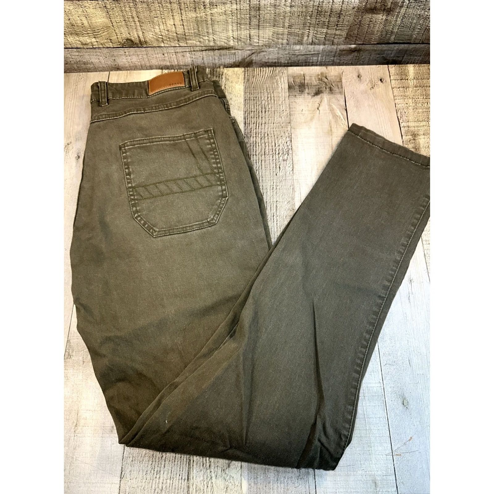 Vintage Galaxy By Harvic Men Slim Chino Pants Green 32x32 Pants Stretch Utility 97% Cotton/3% Spandex Shirt Mens Size US 32 / EU 48 - 2 Thumbnail