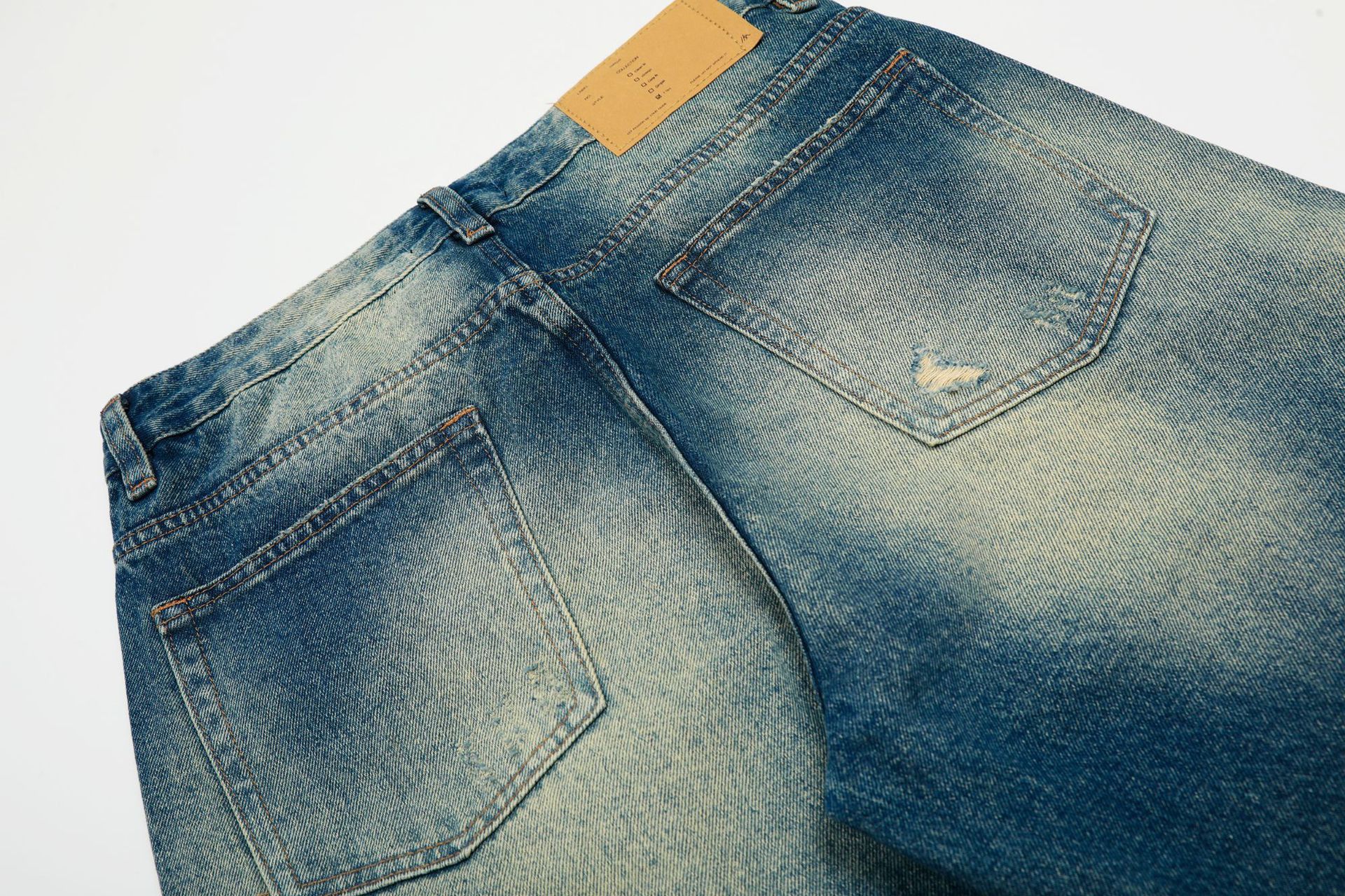 Jean American men's retro gradient loose washed blue ripped jeans Size US 32 / EU 48 - 4 Thumbnail