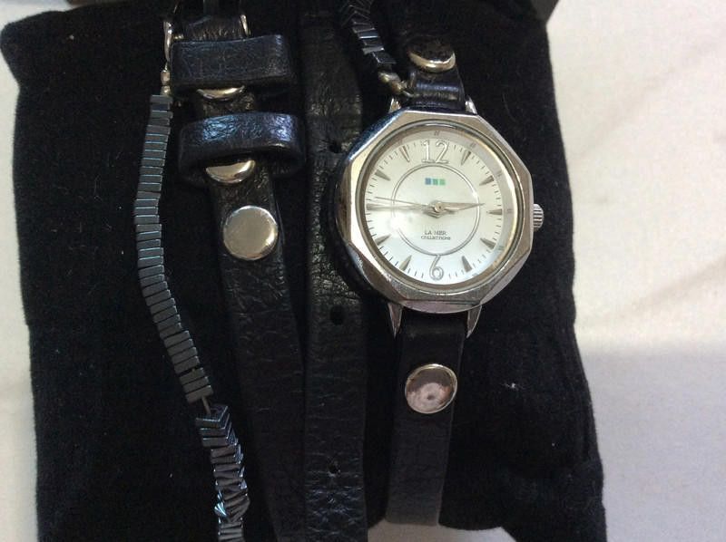 Designer La Mer white dial long black leather strap Size ONE SIZE - 1 Thumbnail