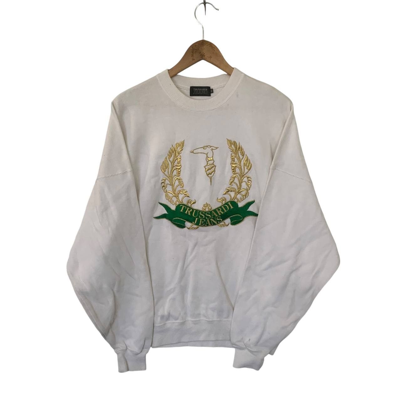 Trussardi × Vintage Rare Fancy Design Trussardi Sweatshirt Luxury Large White Size US L / EU 52-54 / 3 - 1 Thumbnail