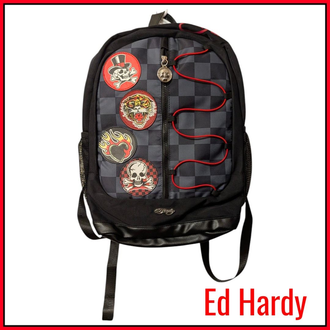 Ed Hardy New ED HARDY Checkered Backpack Skull Patches Size ONE SIZE - 5 Thumbnail