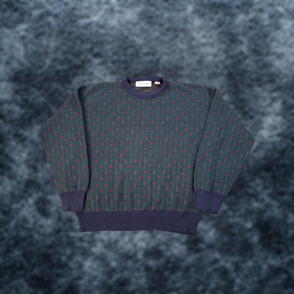 Vintage VINTAGE John Ashford Sweater Mens Large Green Wool Printed 90s Crew Neck Pullover Knit Wool Size US L / EU 52-54 / 3 - 1 Thumbnail