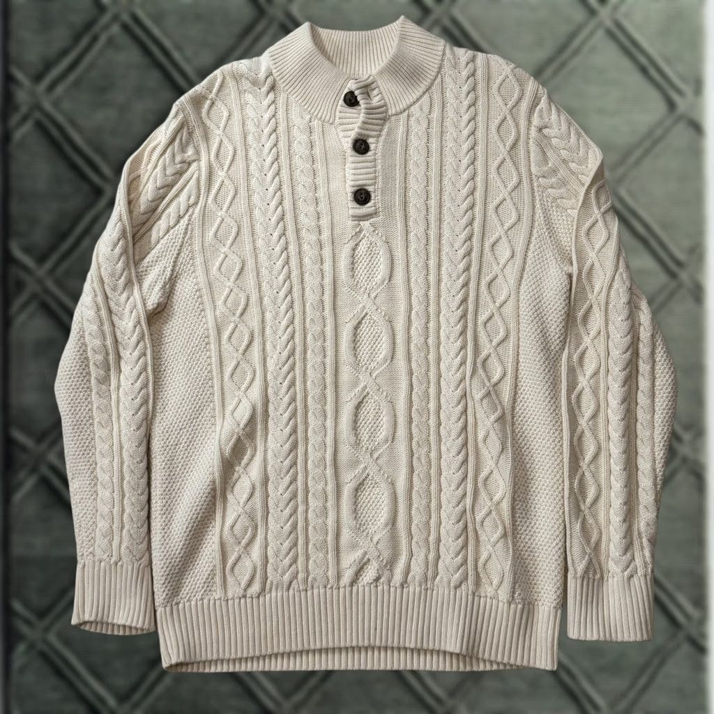Vintage VINTAGE L.L. Bean Sweater Mens Pullover Fisherman Cable-Knit Mock Neck White Cotton Big & Tall XLT White Ireland 90s Outdoor Classic Vintage No Size US XL / EU 56 / 4 - 1 Thumbnail