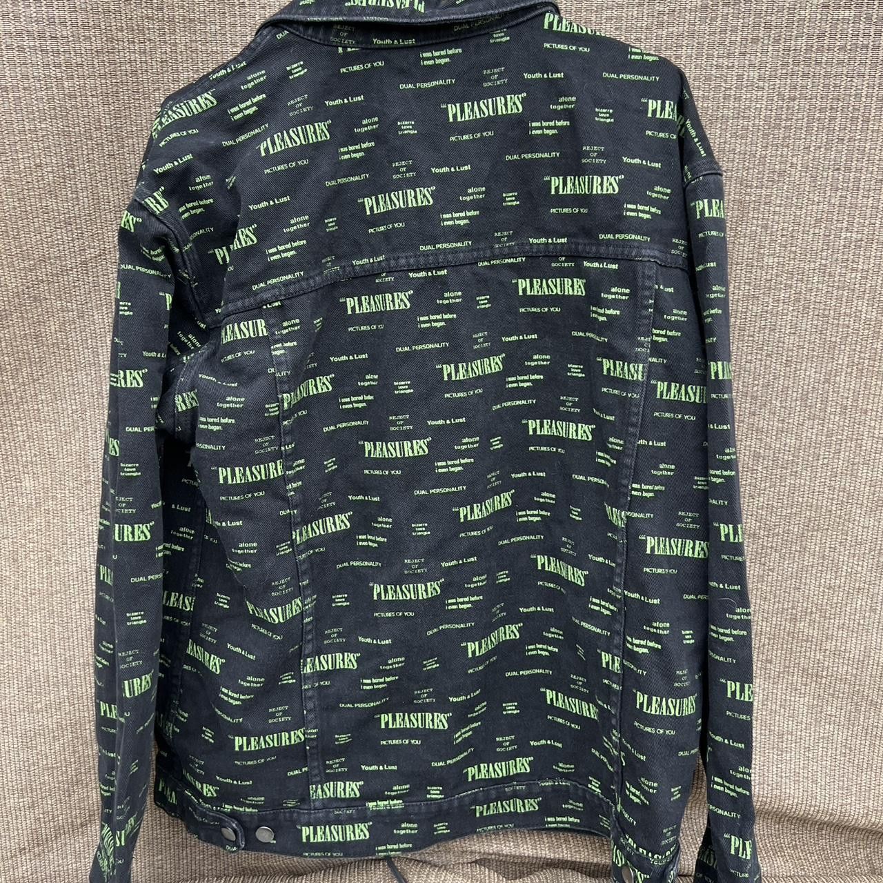 Pleasures PLEASURES Mens Sz L Buttoned Black/Green Denim Jacket Size US L / EU 52-54 / 3 - 4 Thumbnail