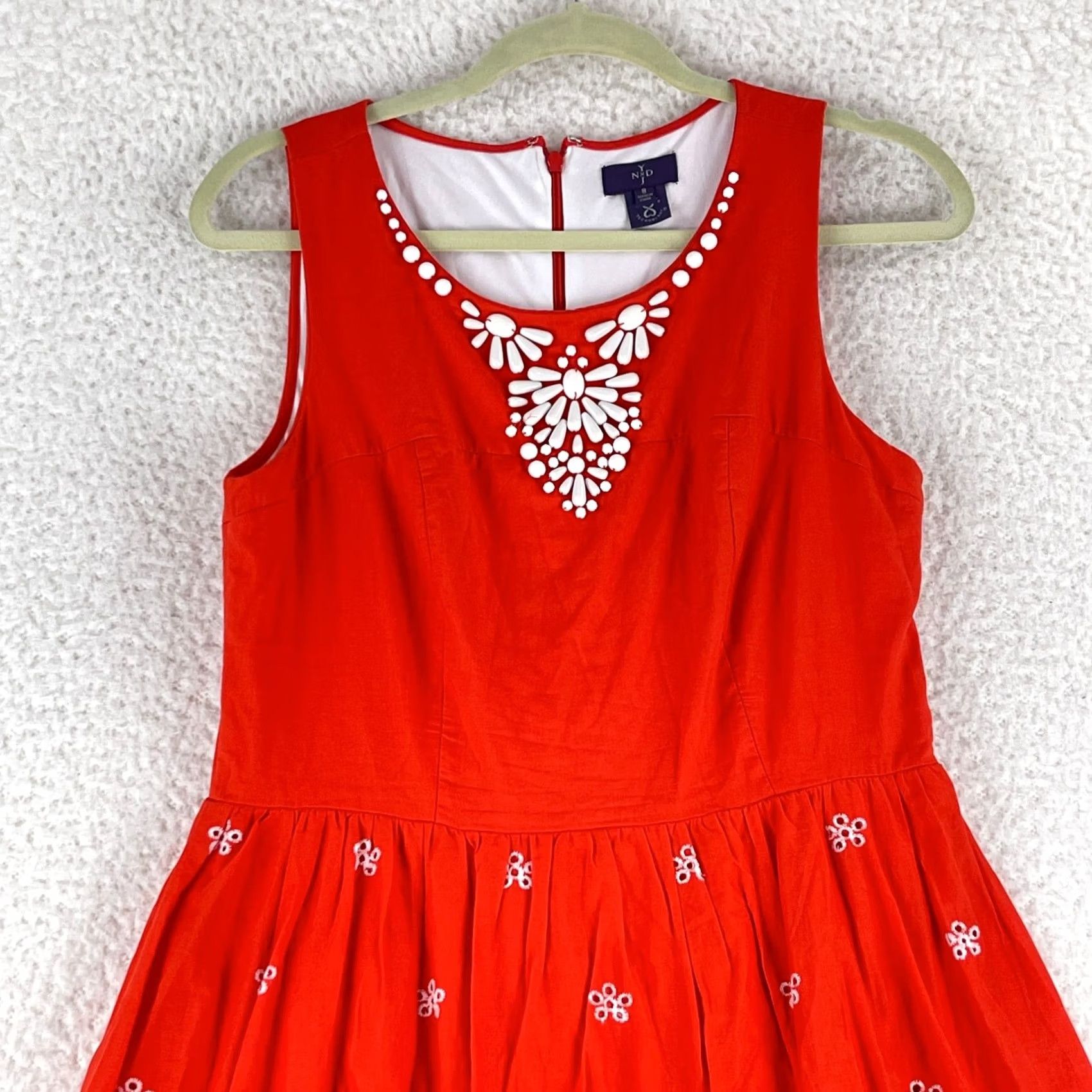 NYDJ NYDJ Swing Dress Womens Size 8 Orange Embroidered Beaded Sleeveless Lined Knee Length Fit & Flare Casual Party Wedding Size M / US 6-8 / IT 42-44 - 2 Thumbnail