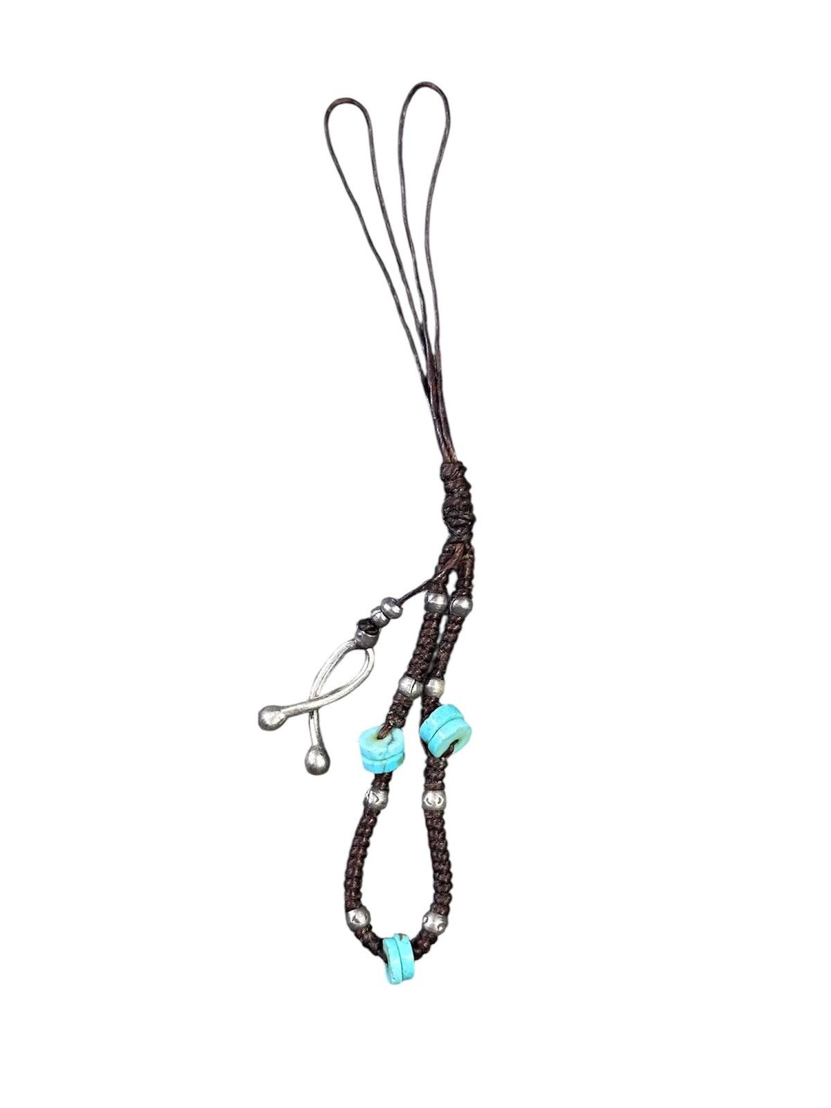 Vintage KAREN SILVER WITH TURQUOISE BRAIDED KEYCHAIN / PHONE STRAP Size ONE SIZE - 1 Thumbnail