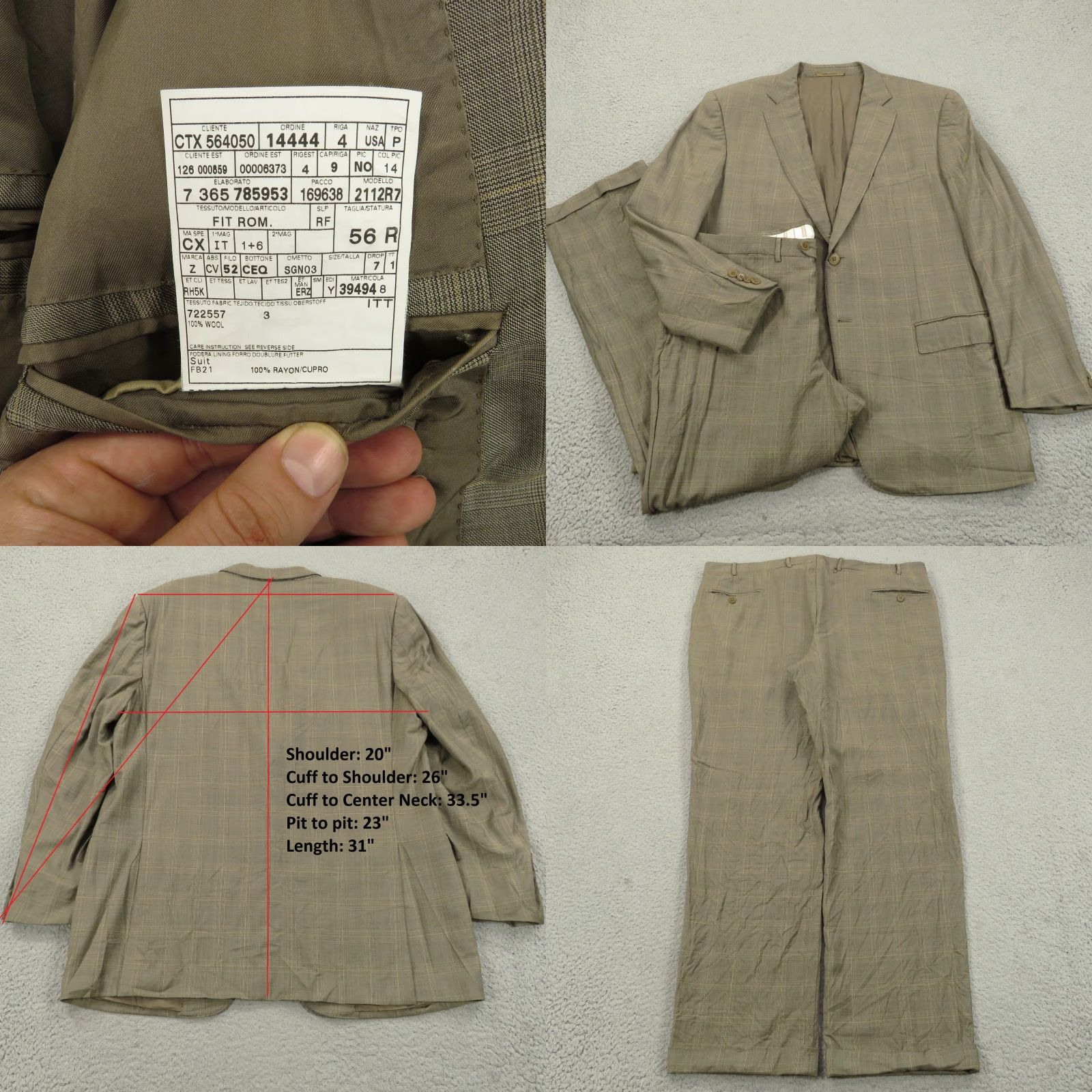 Ermenegildo Zegna Ermenegildo Zegna Trofeo Suit 46R Glencheck Wool Tan Jacket Cuffed Trouser 40x32 Size US 30 / EU 46 - 8 Thumbnail