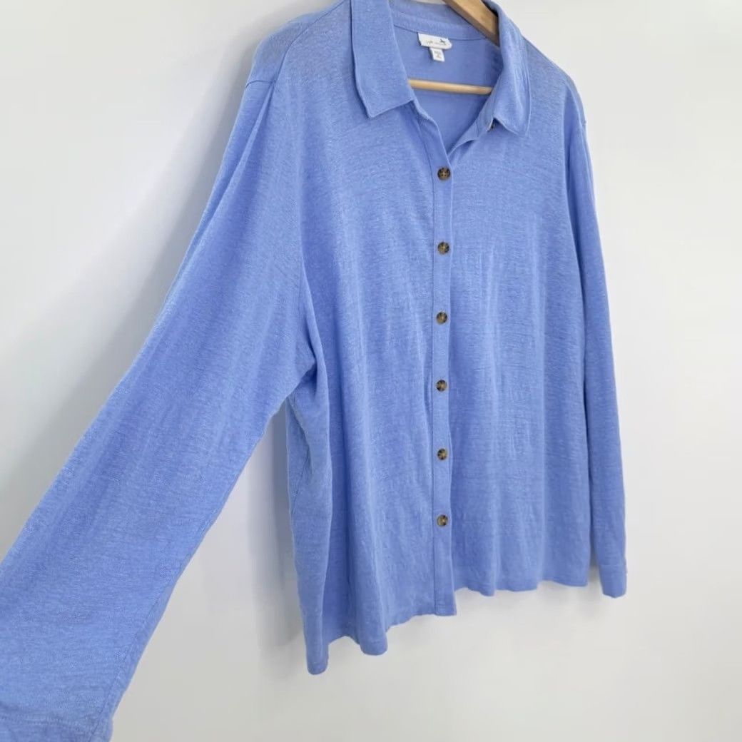 J. Jill J.Jill Love Linen Button Front Shirt XL Petite Long Sleeve Blue Women Bloouse? (note: blouse) Size XL / US 12-14 / IT 48-50 - 4 Thumbnail