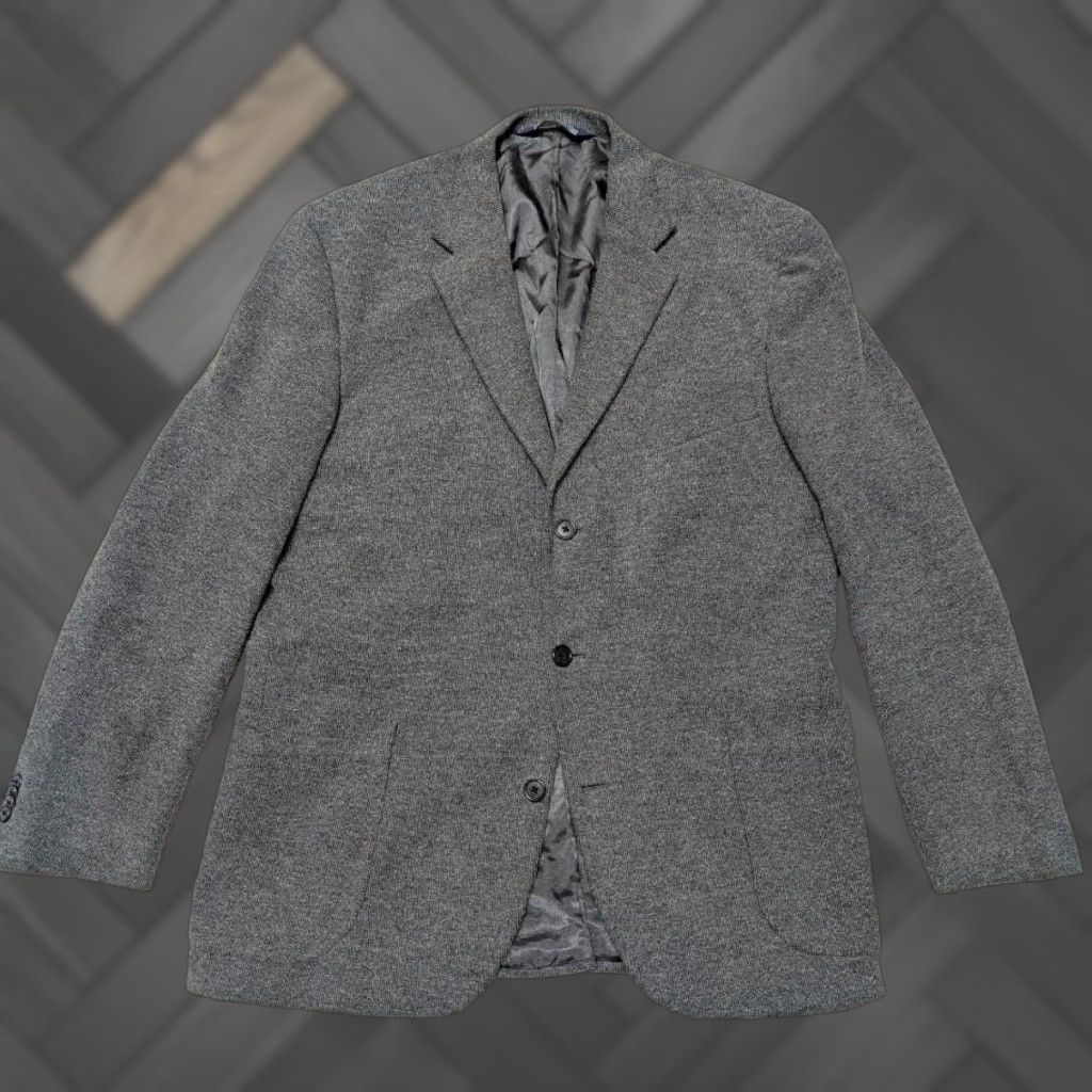 Lands' End VINTAGE Lands End Blazer Shirt Mens 42R Gray Knit Cashmere Cotton Wool USA Made 3-Button Notch Lapel Ribbed 90s Size US XL / EU 56 / 4 - 1 Thumbnail