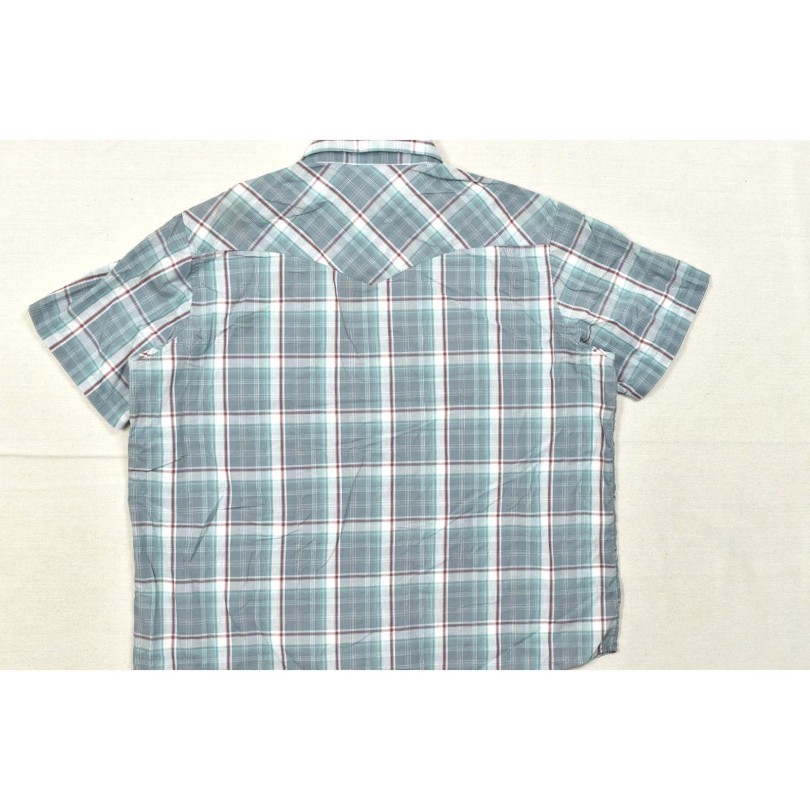 Wrangler VINTAGE Wrangler Western Shirt Men 2XL Gray Teal Plaid Pearl Snap Short Sleeve Cotton Button-Up Western Mens Size US XXL / EU 58 / 5 - 3 Thumbnail