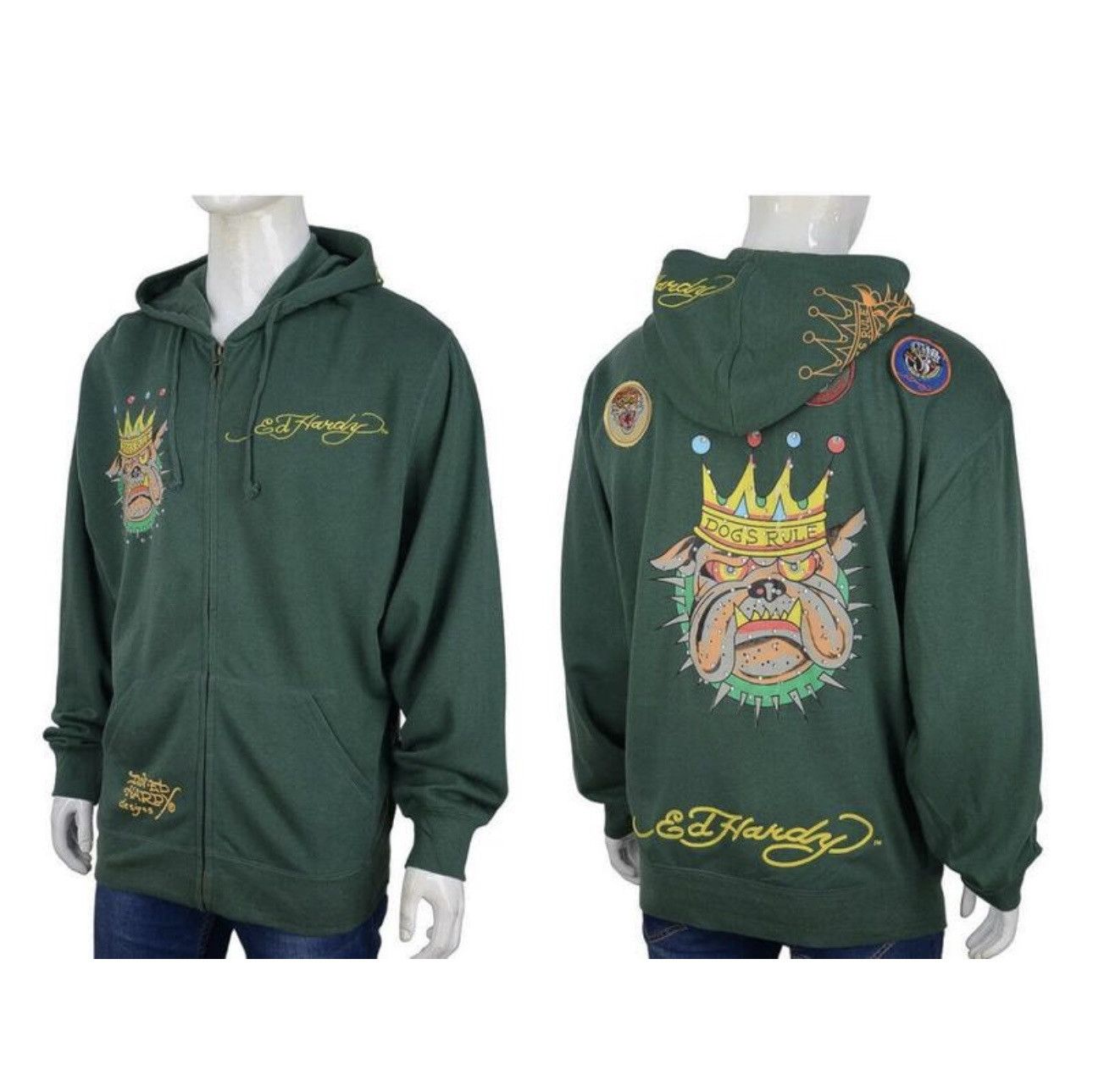 Ed Hardy × Vintage Vintage Ed Hardy green hoodie big logo dog size XL , XXL Size US XL / EU 56 / 4 - 3 Thumbnail