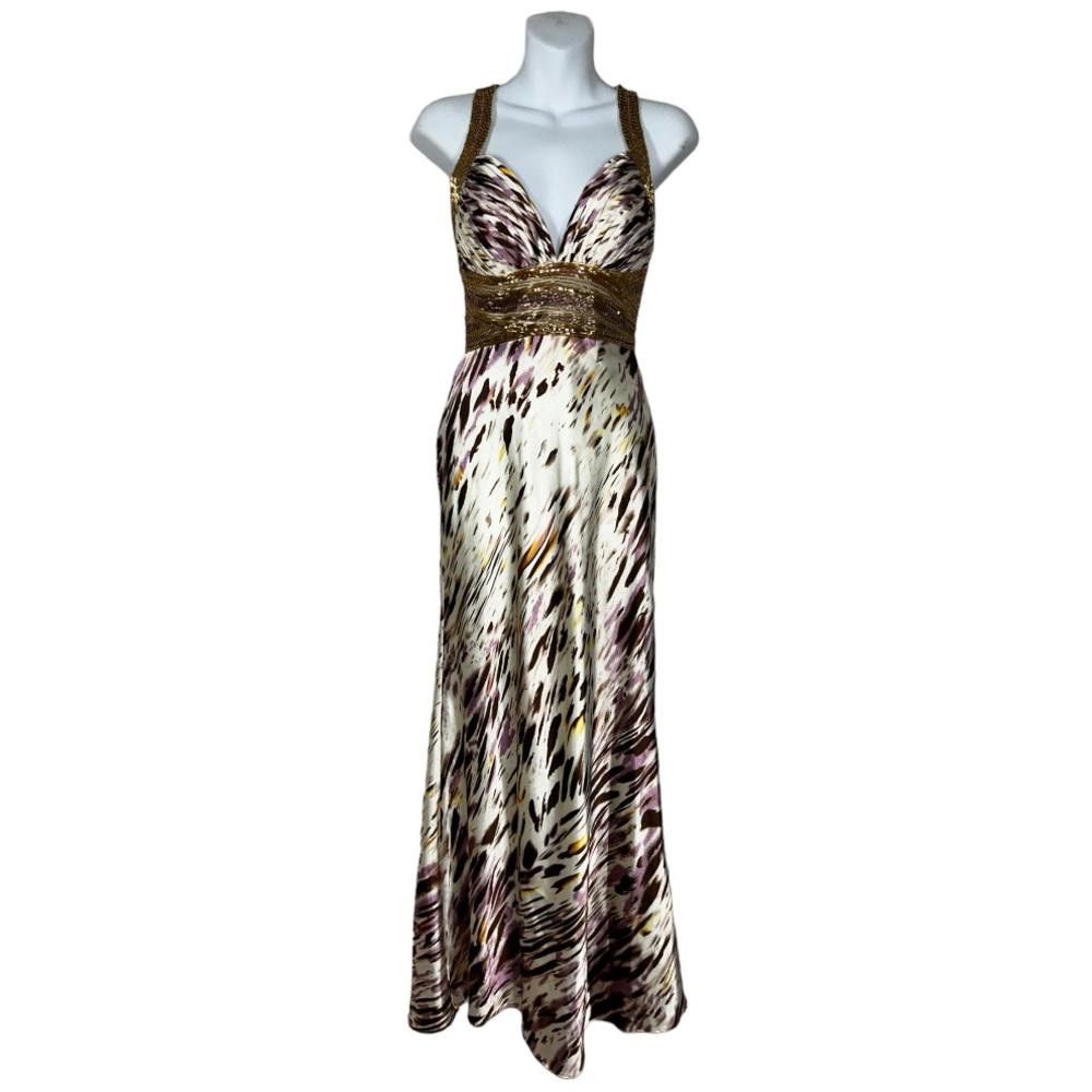 Designer Dave & Johnny l Satin Gold Beaded Gown Size 0 Size XS / US 0-2 / IT 36-38 - 1 Thumbnail