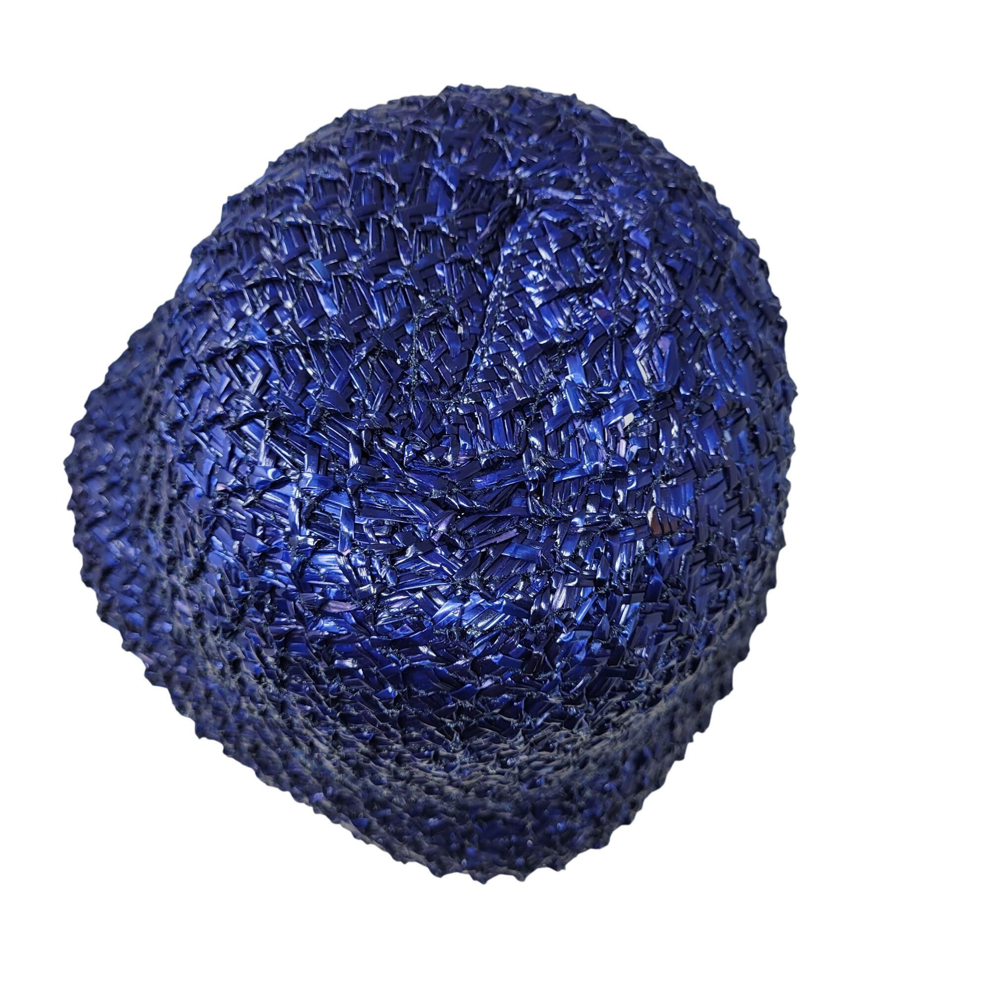 Vintage Vtg 20s 30s Italian Filippo Catarzi Blue Woven Straw Bucket Size ONE SIZE - 6 Thumbnail