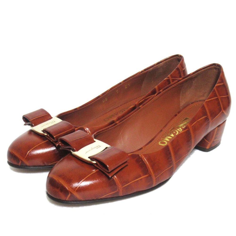 Salvatore Ferragamo Salvatore Ferragamo Salvatore Ferragamo Vara Croco Embossed Pumps Leather Shoes DUTY FREE for USA Size ONE SIZE - 1 Thumbnail