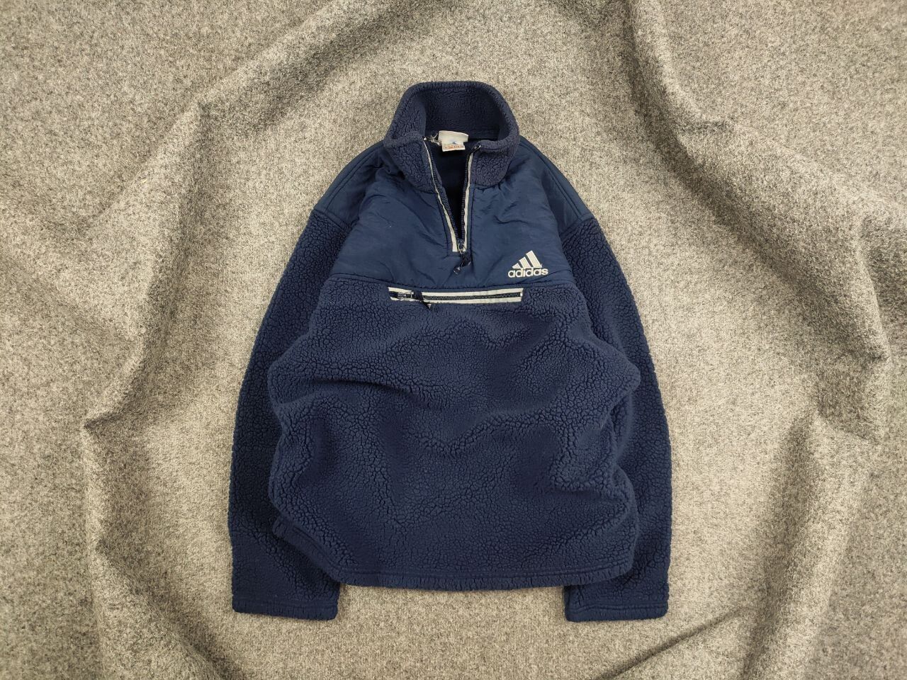 Adidas Vintage 90's Adidas Teddy Fleece Dark Zip Pullover Jacket Size US M / EU 48-50 / 2 - 1 Preview