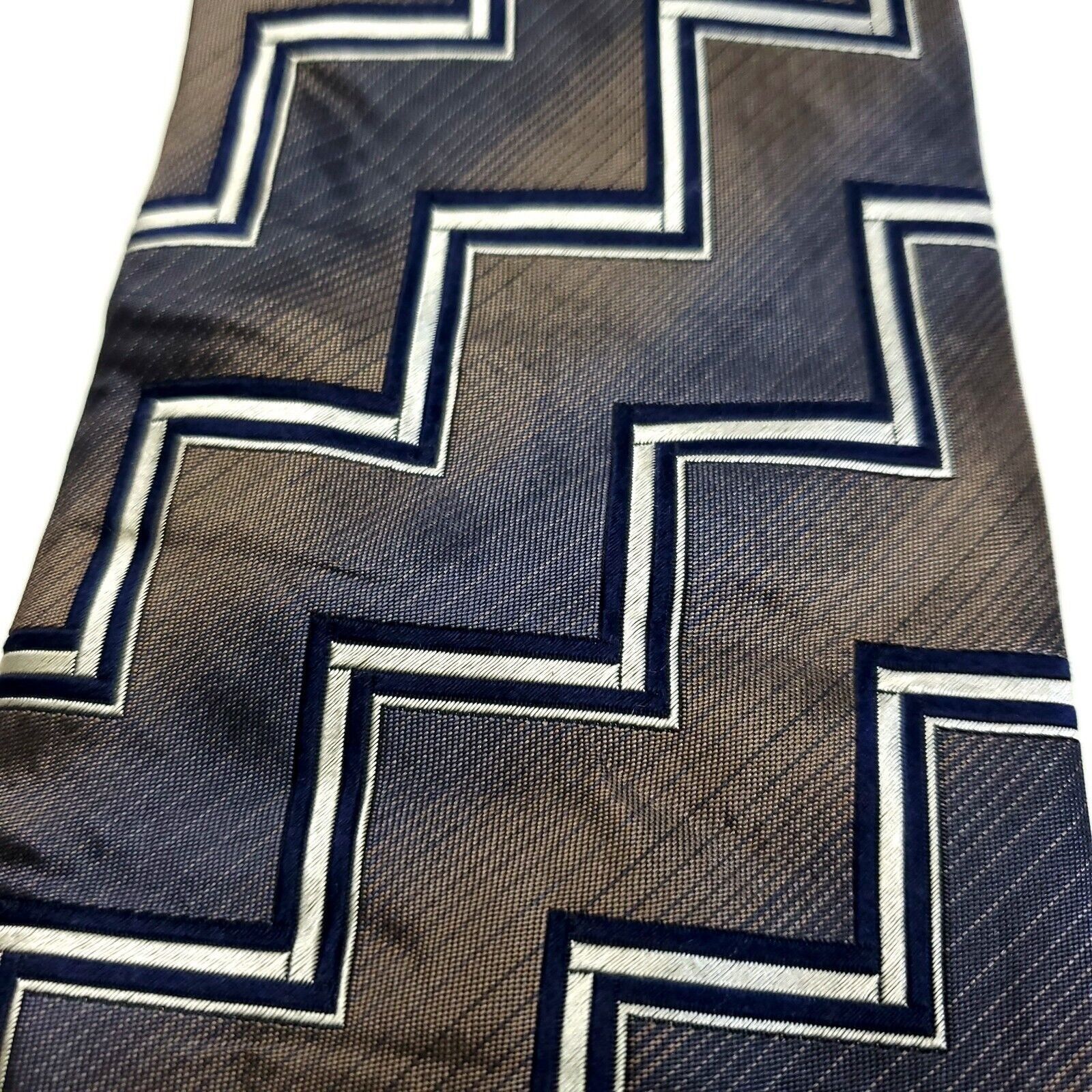 Joseph & Feiss Joseph & Feiss Brown Gray Woven Wide Abstract Silk Tie Size ONE SIZE - 2 Thumbnail