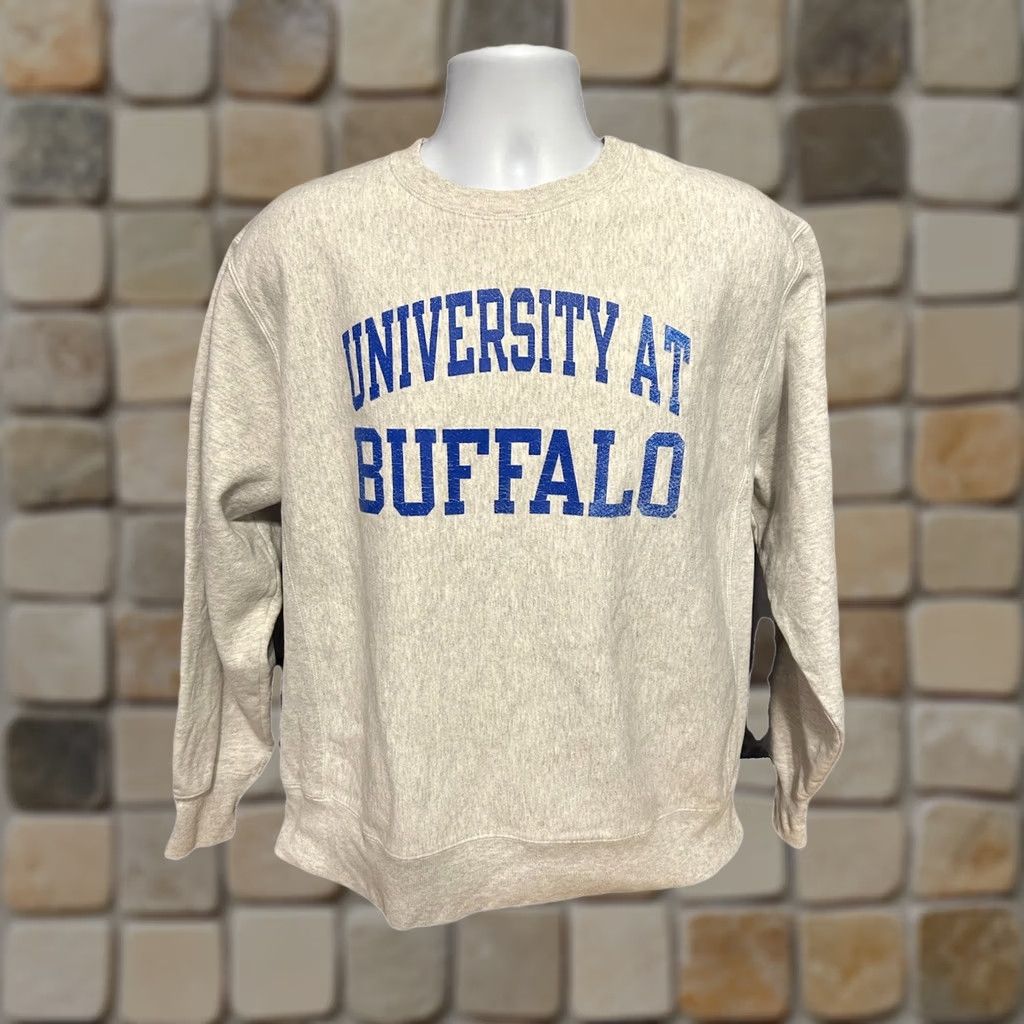 Champion VTG Champion University At Buffalo Reverse Weave Sweatshirt Men L Light Gray Pullover Crew Neck Long Sleeve Logo Corded Knit All Seasons Regular Mens) Size US L / EU 52-54 / 3 - 1 Thumbnail