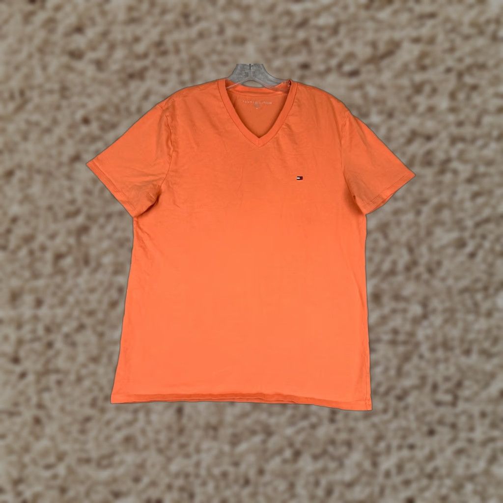 Tommy Hilfiger Tommy Hilfiger Shirt Adult Medium Orange V-Neck Cotton Blend Short Sleeve Size M / US 6-8 / IT 42-44 - 1 Thumbnail