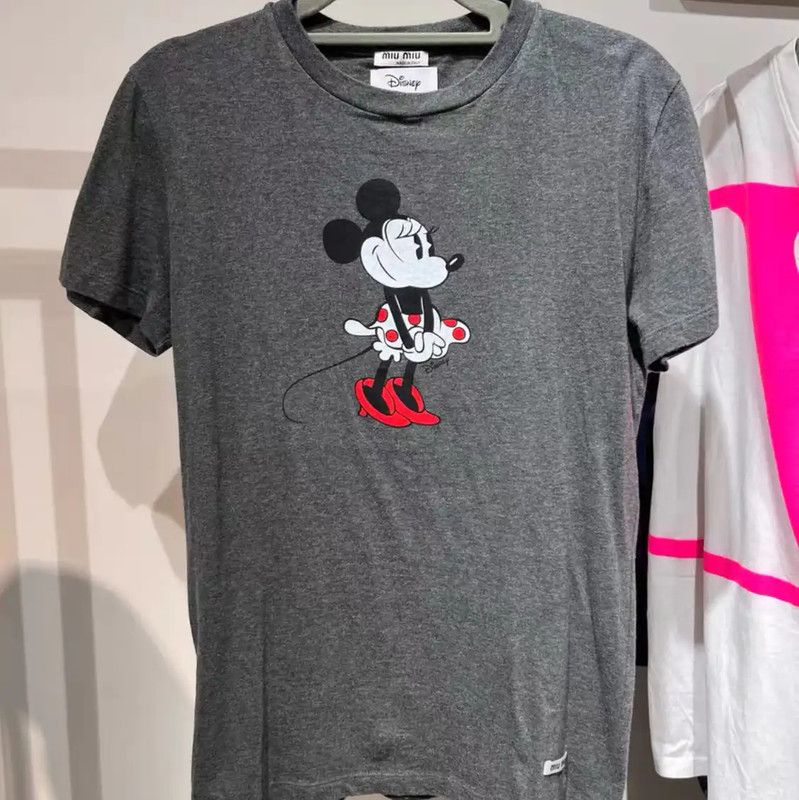 Miu Miu Miu Miu Gray Cotton T-Shirt with Minnie Mouse 0089 Size XS / US 0-2 / IT 36-38 - 1 Thumbnail