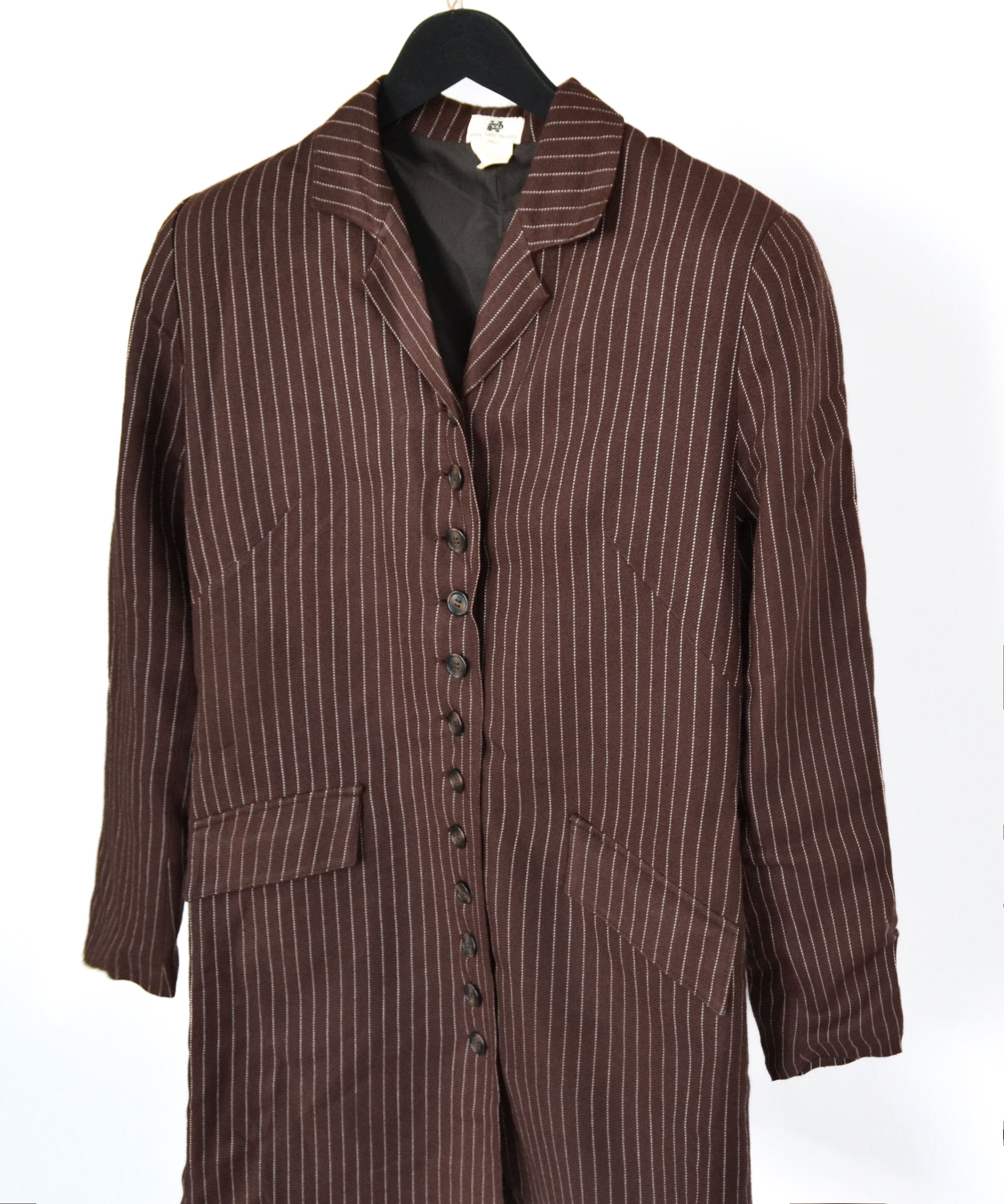 Dries Van Noten 🔴 DRIES VAN NOTEN Coat Heavy Jacket White Strip Brown Size S / US 4 / IT 40 - 1 Thumbnail