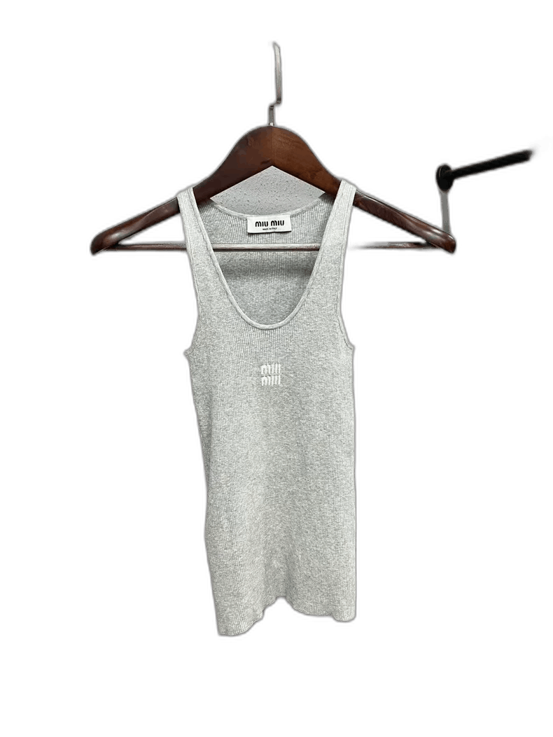 Prada Miumiu Logo Tank Top in Grey Color-yf Size S / US 4 / IT 40 - 1 Thumbnail