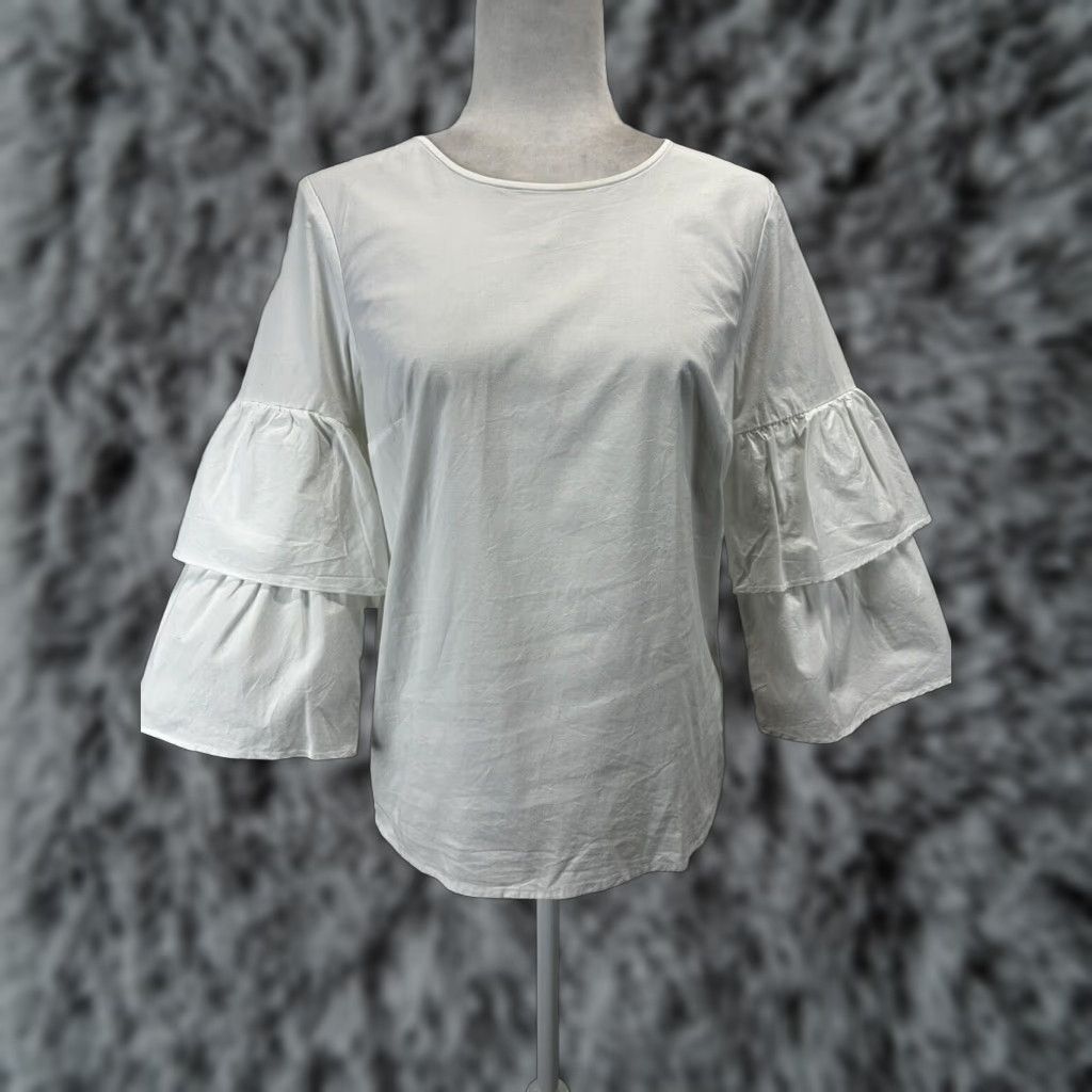 J.Crew J. Crew Mercantile Blouse Womens White Cotton Classic Tiered Bell Sleeve Top 6 Size M / US 6-8 / IT 42-44 - 1 Thumbnail