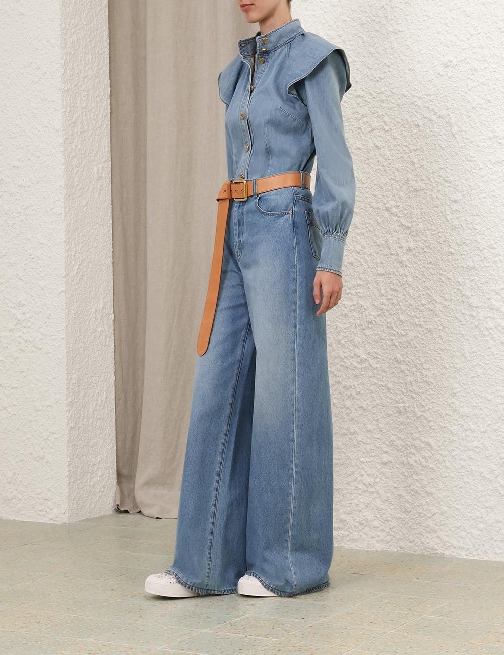 Zimmermann oc11z1025 Crush Denim Blouse in Blue Size XS / US 0-2 / IT 36-38 - 3 Thumbnail